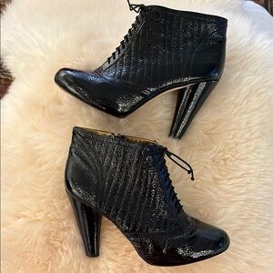 Cynthia Vincent Patent Leather Laceup Booties